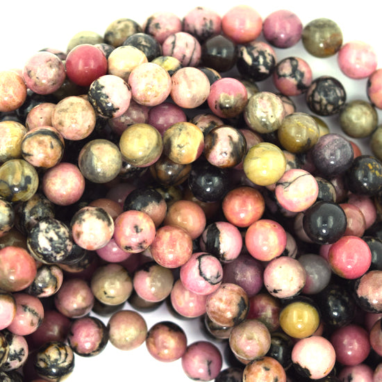 Natural Black Pink Rhodonite Round Beads 15" Strand 4mm 6mm 8mm 10mm