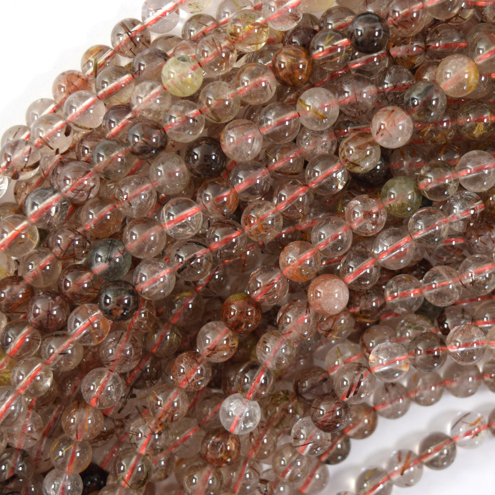 AA Natural Copper Rutilated Quartz Round Beads 15.5" Strand 6mm 8mm 10mm - Eagle Beadz