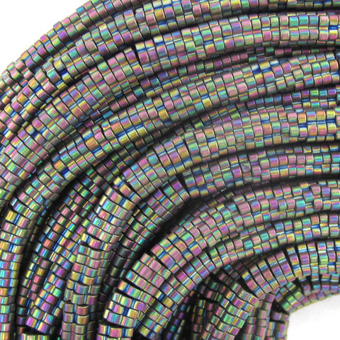 8mm hematite carved flower beads 15.5" strand rainbow