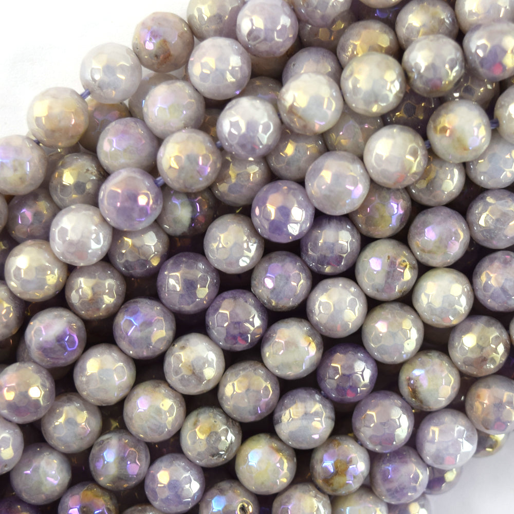 Mystic Titanium Faceted L Purple Amethyst Round Beads 15" Strand 6mm 8mm 10mm