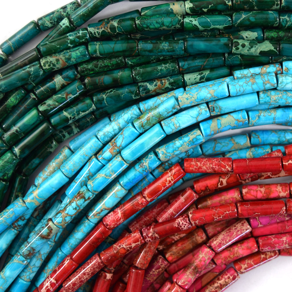 13mm Sea Sediment Jasper Tube Beads Gemstone 15.5" Strand Blue Magenta Green