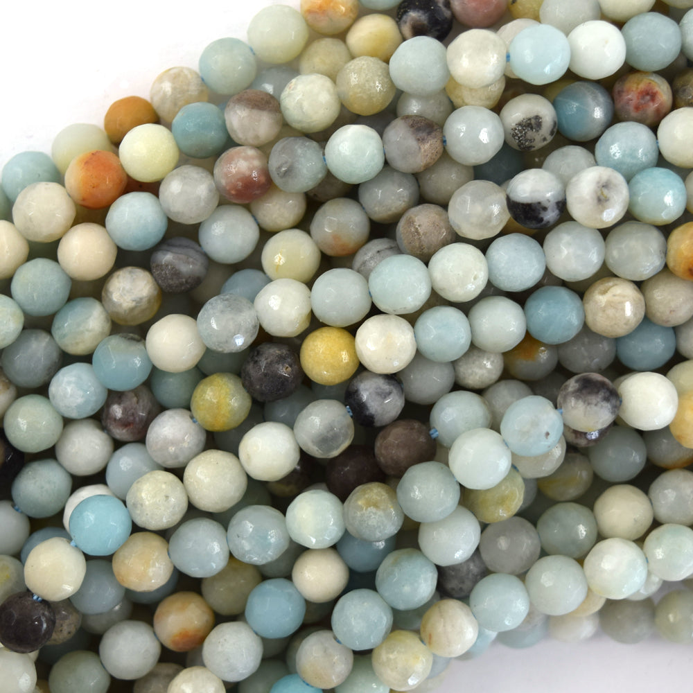 Natural Faceted Amazonite Round Beads 14.5" Strand 4mm 6mm 8mm 10mm 12mm