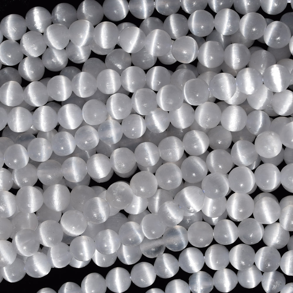 AA Natural Genuine White Selenite Round Beads 15.5