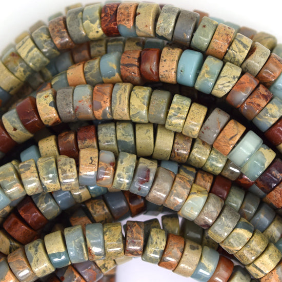 Natural Brown Blue Snake Skin Jasper Heishi Disc Beads 15.5" Strand 4mm 6mm 8mm