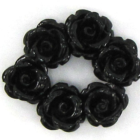 6 12mm synthetic coral carved rose flower pendant bead black