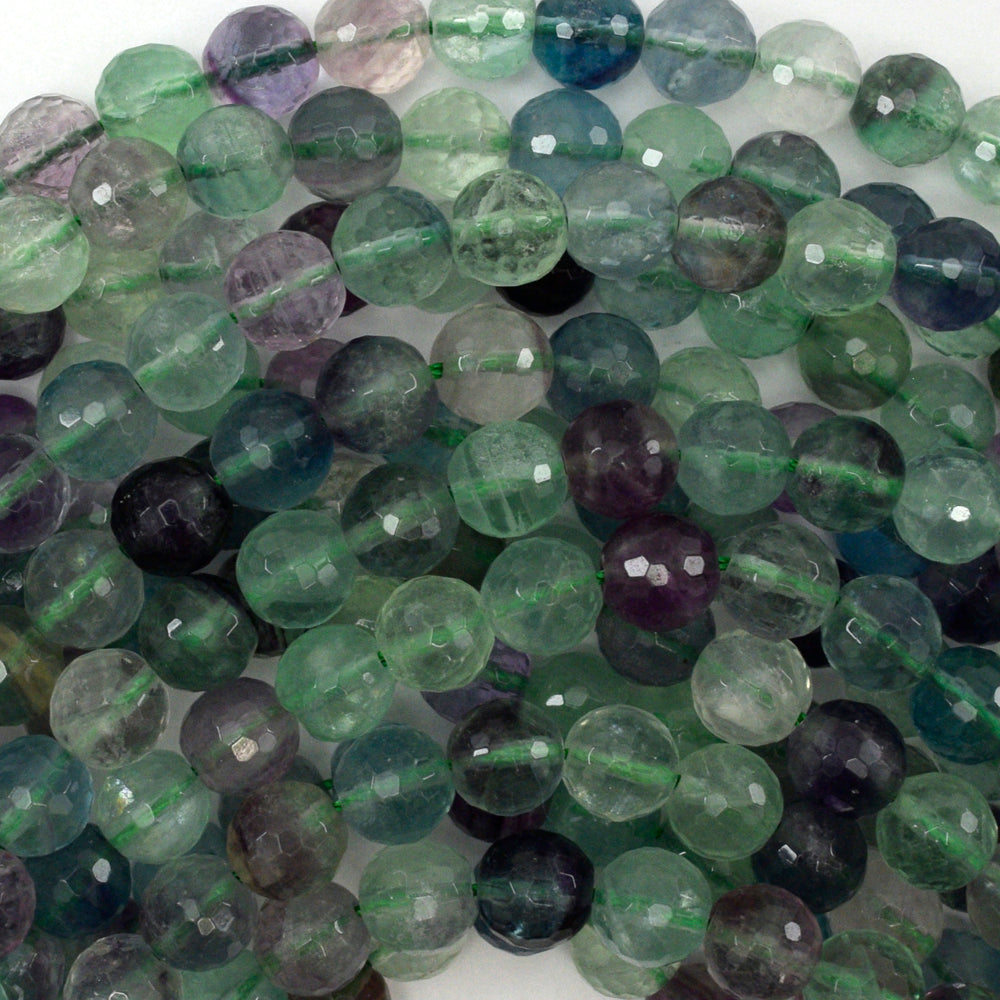 Natural Faceted Rainbow Fluorite Round Beads Gemstone 15" Strand 6mm 8mm 10mm