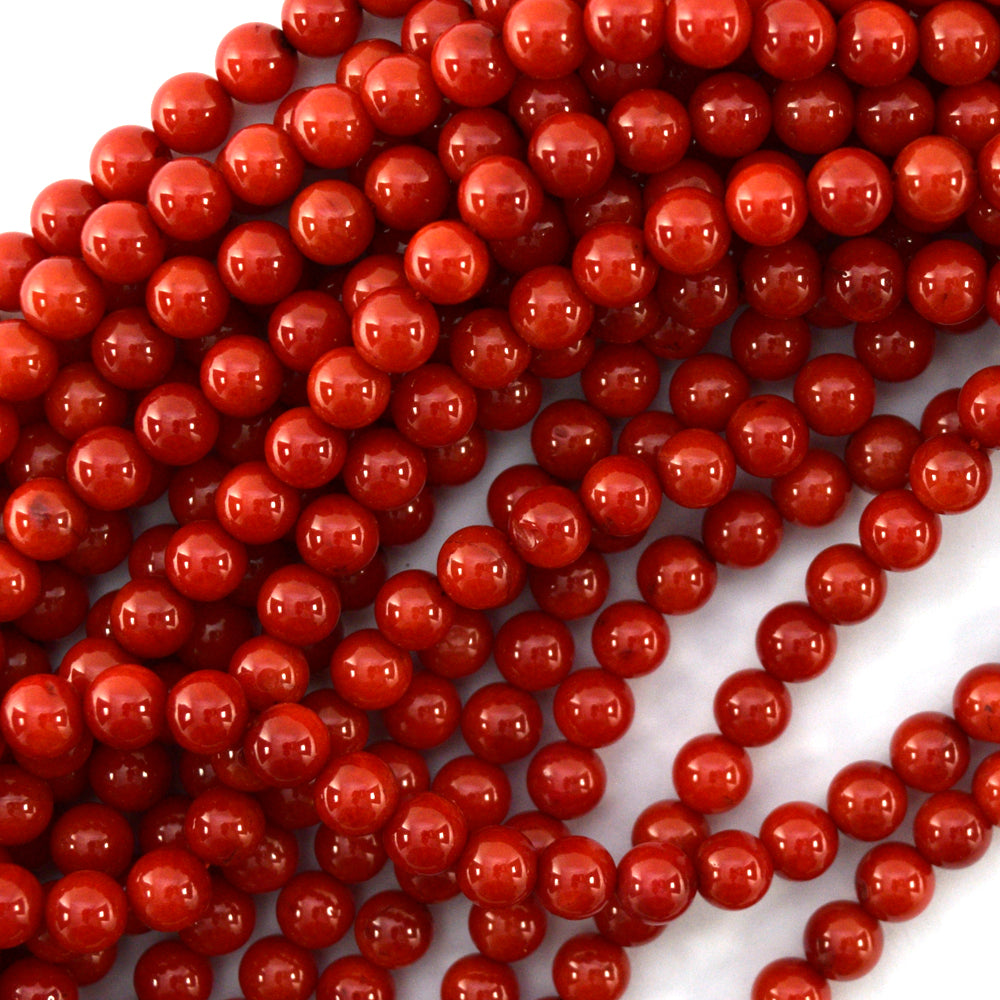 Red Coral Round Beads Gemstone 15.5" Strand 4mm 6mm
