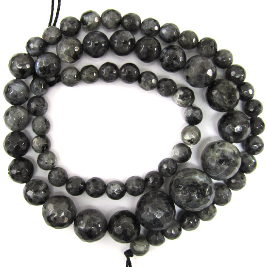 6-13mm faceted grey labradorite larvikite round beads 18