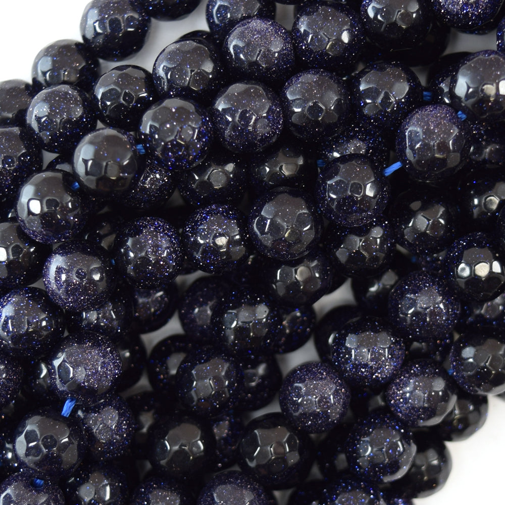 Faceted Blue Goldstone Round Beads 14" Strand Sandstone 4mm 6mm 8mm 10mm 12mm