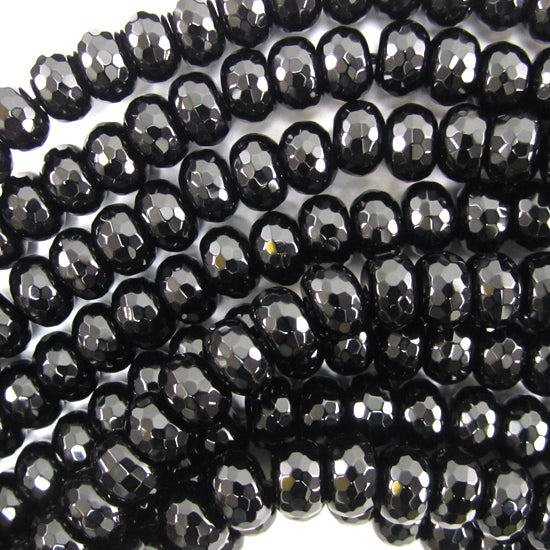 AA Faceted Black Onyx Rondelle Button Beads Gemstone 15" Strand 3mm 4mm 6mm 8mm