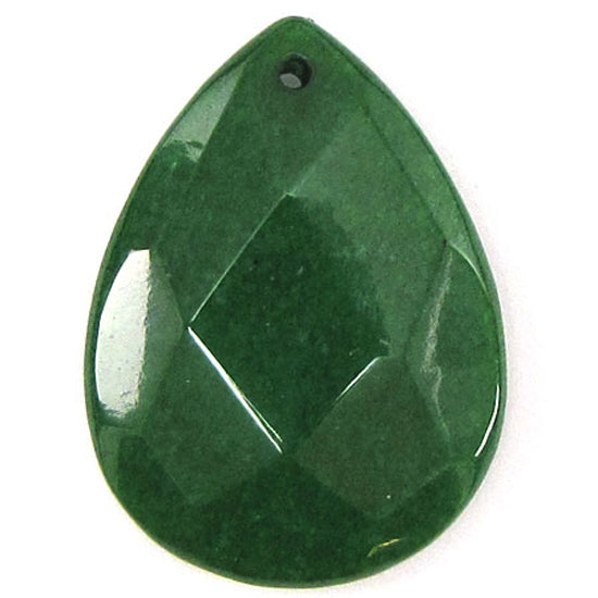 2 pieces 40mm faceted emerald green jade flat teardrop bead pendant