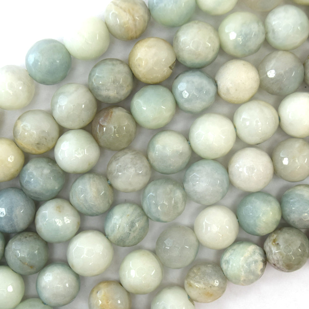 Natural Faceted Light Blue Aquamarine Round Beads 15.5" Strand 6mm 8mm 10mm S2