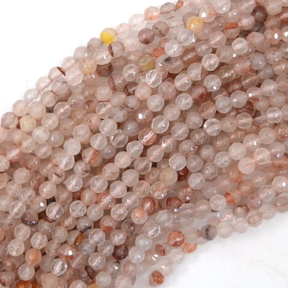 Natural Faceted Pink Red Hematoid Quartz Round Beads 15" Strand 6mm 8mm 10mm