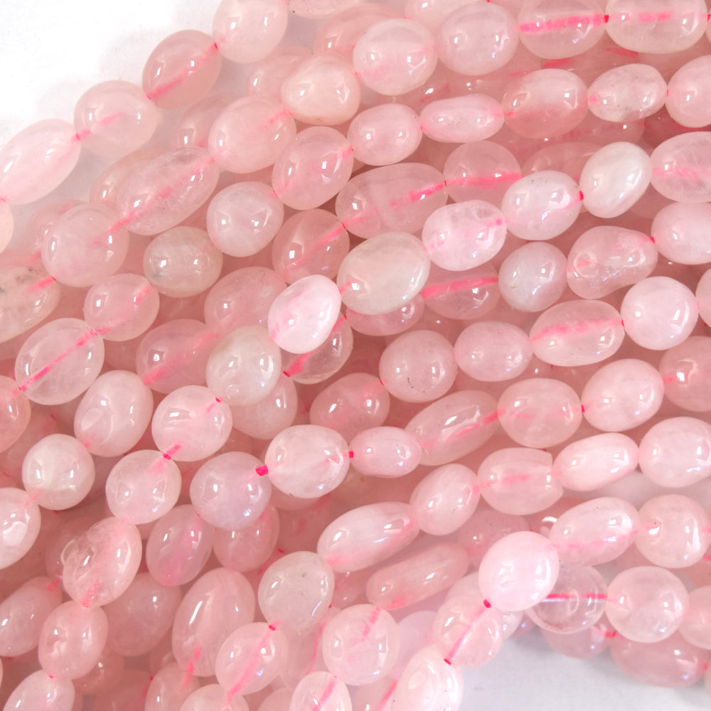 Natural Pink Rose Quartz Pebble Nugget Beads 15.5" Strand 6mm - 8mm, 8m- 10mm