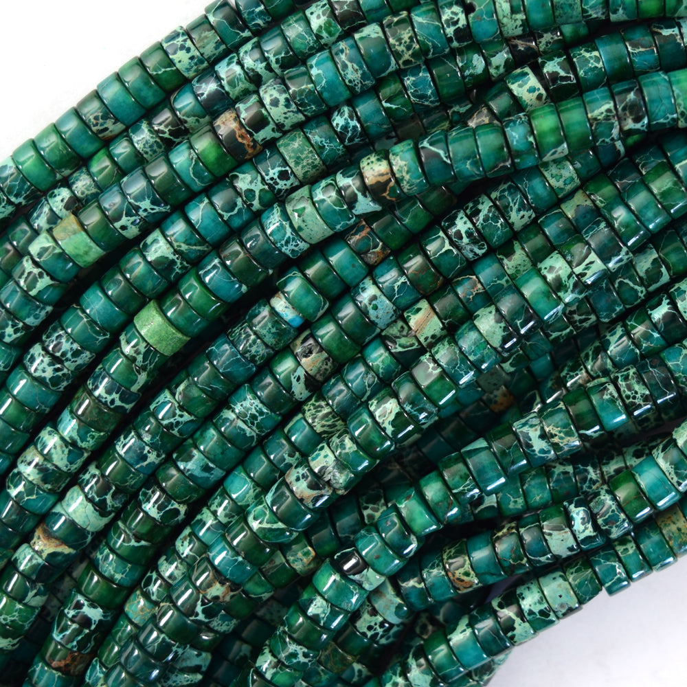 3x6mm Sea Sediment Jasper Heishi Disc Beads 15.5" Strand Blue Magenta Green 6mm