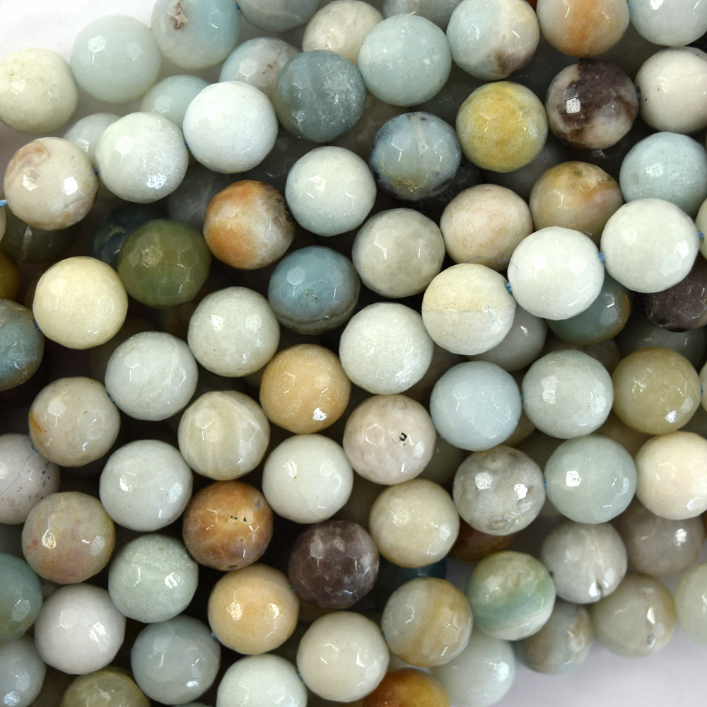 Natural Faceted Amazonite Round Beads 14.5" Strand 4mm 6mm 8mm 10mm 12mm