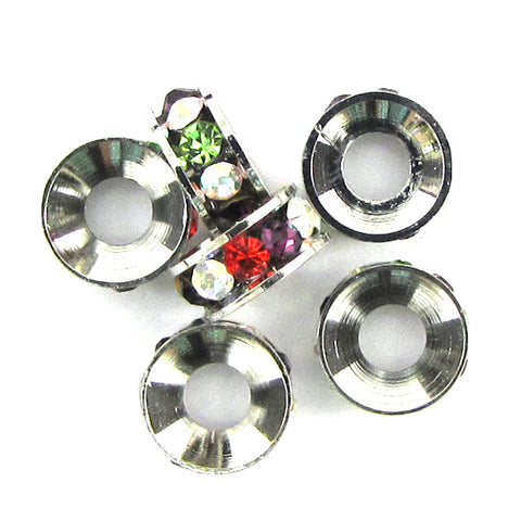 25 6mm silver plated rhinestone rondelle beads topaz findings