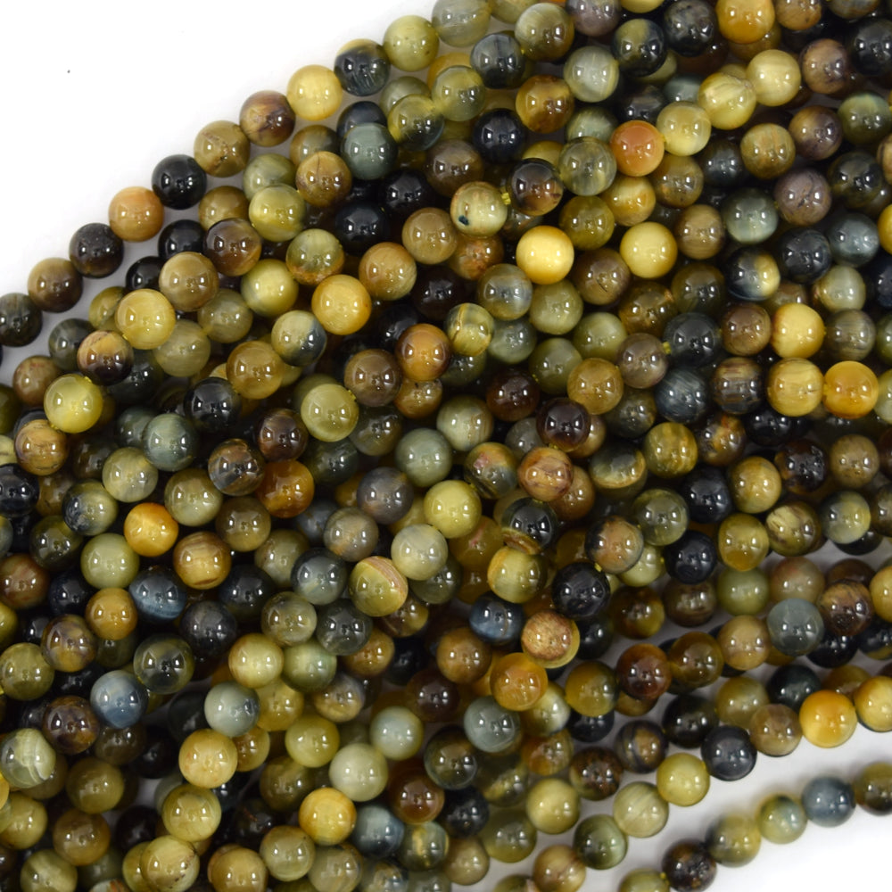 Gold Blue Tiger Eye Round Beads Gemstone 15.5
