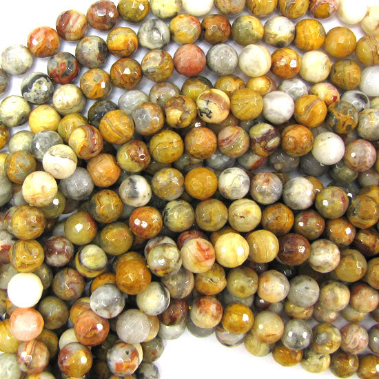 Natural Faceted Crazy Lace Agate Round Beads 14.5" Strand 4mm 6mm 8mm 10mm 12mm
