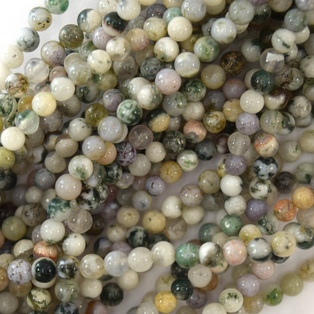 Natural Green White Tree Agate Round Beads Gemstone 15" Strand 4mm 6mm 8mm 10mm