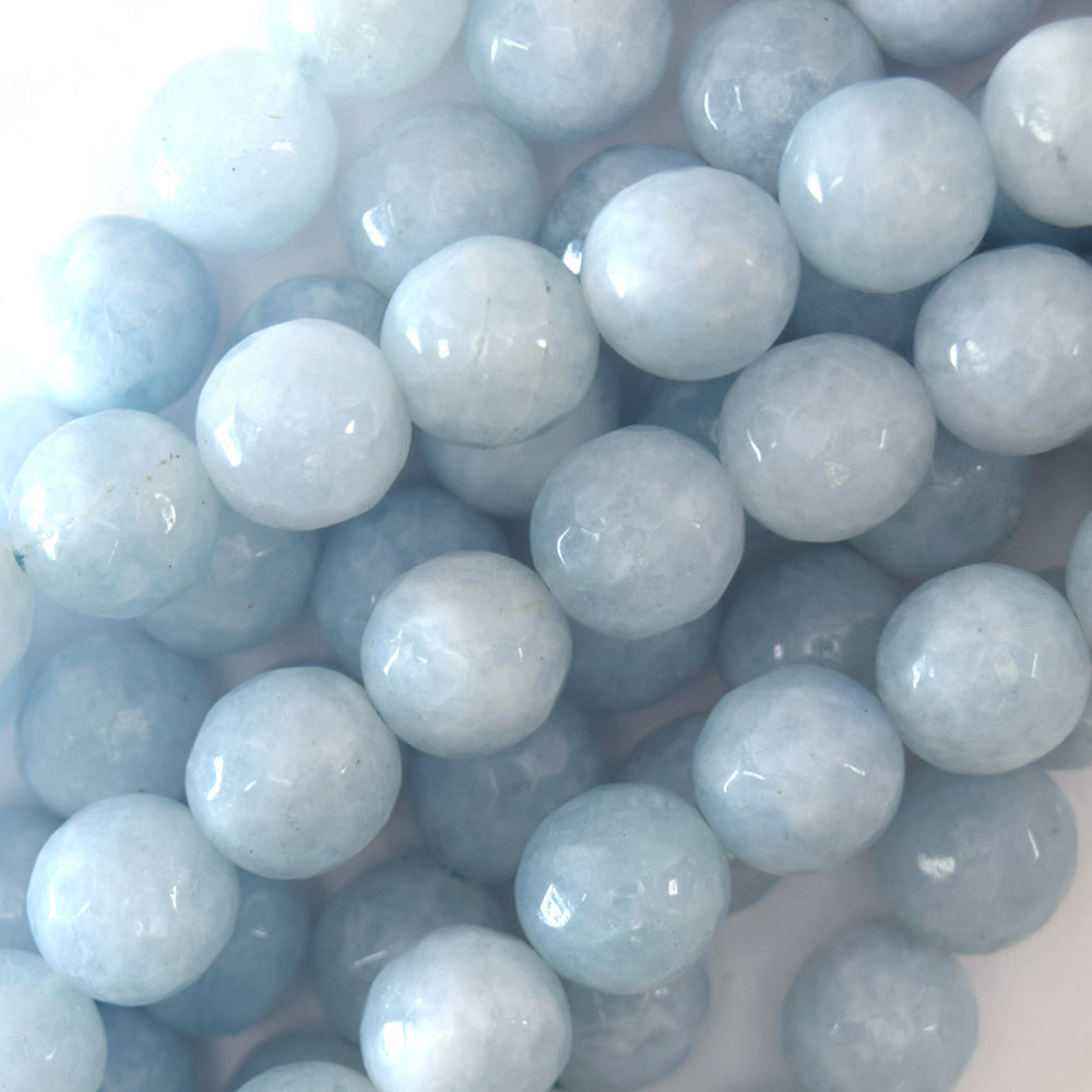 Faceted Light Blue Aquamarine Quartz Round Beads 15" Strand 6mm 8mm 10mm