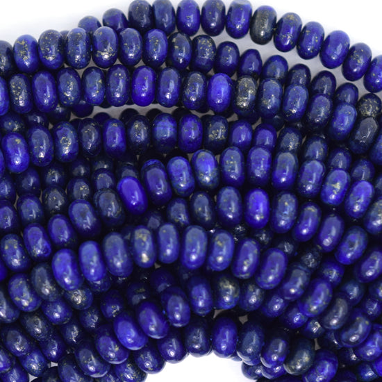 Blue Lapis Lazuli Rondelle Button Beads Gemstone 15" Strand 4mm 6mm 8mm