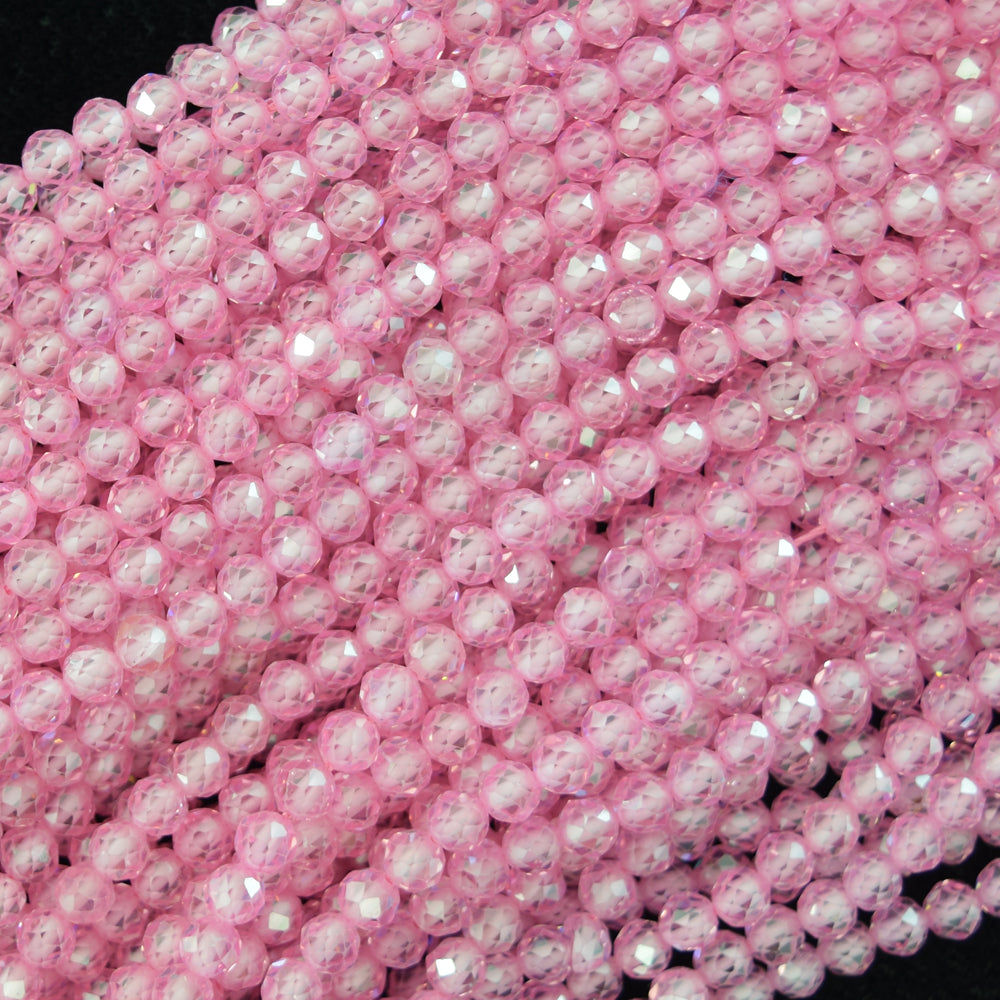 Faceted Pink CZ Cubic Zirconia Round Beads 15" Strand 3mm 4mm