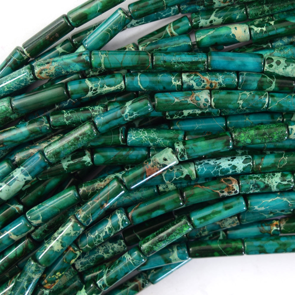 13mm Sea Sediment Jasper Tube Beads Gemstone 15.5" Strand Blue Magenta Green
