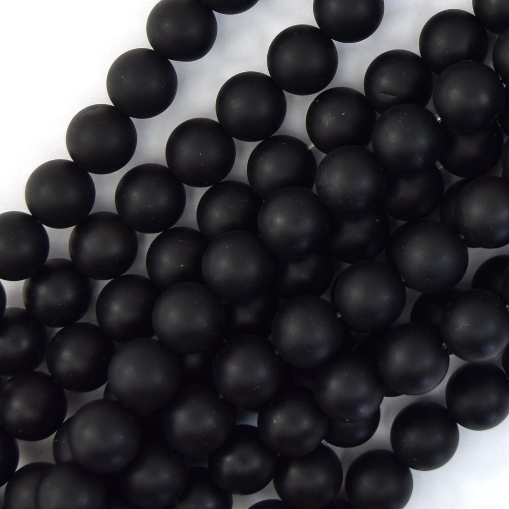 Matte Black Onyx Round Beads Gemstone 15" Strand 3mm 4mm 6mm 8mm 10mm 12mm 14mm
