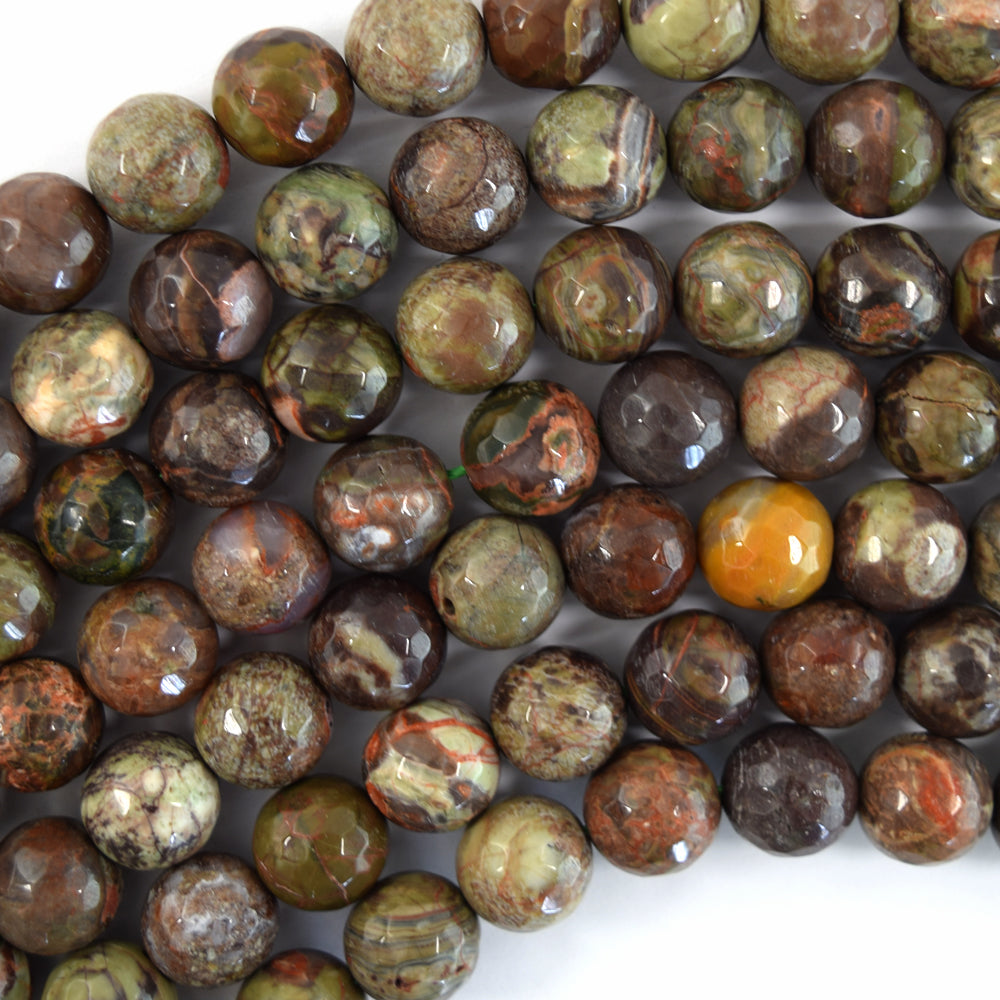 Natural Faceted Australian Flower Agate Round Beads 15" Strand 6mm 8mm 10mm 12mm