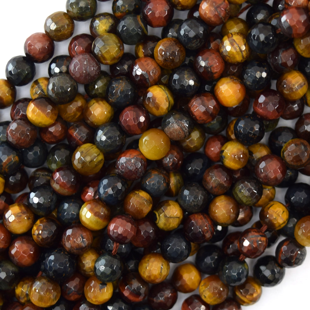 6mm faceted multicolor tiger eye round beads 15.5