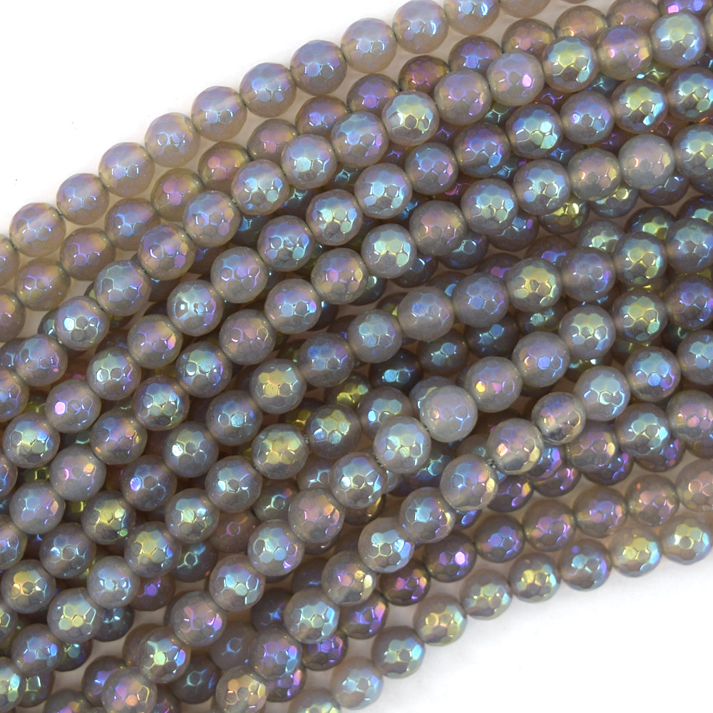 Mystic Titanium Faceted Gray Agate Round Beads 15