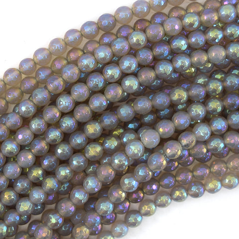 Matte Silver Druzy Agate Round Beads Gemstone 15" Strand 6mm 8mm 10mm 12mm