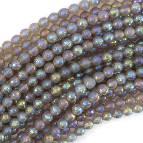 Mystic Titanium Faceted Purple Stripe Agate Round Beads 15" Strand 6mm 8mm 10mm