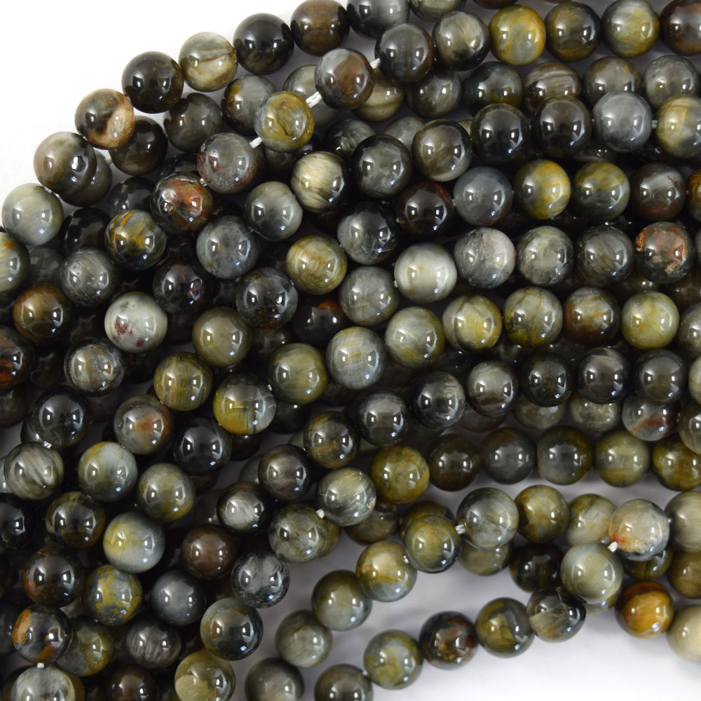 Natural Gray Hawk Eye Round Beads 15.5