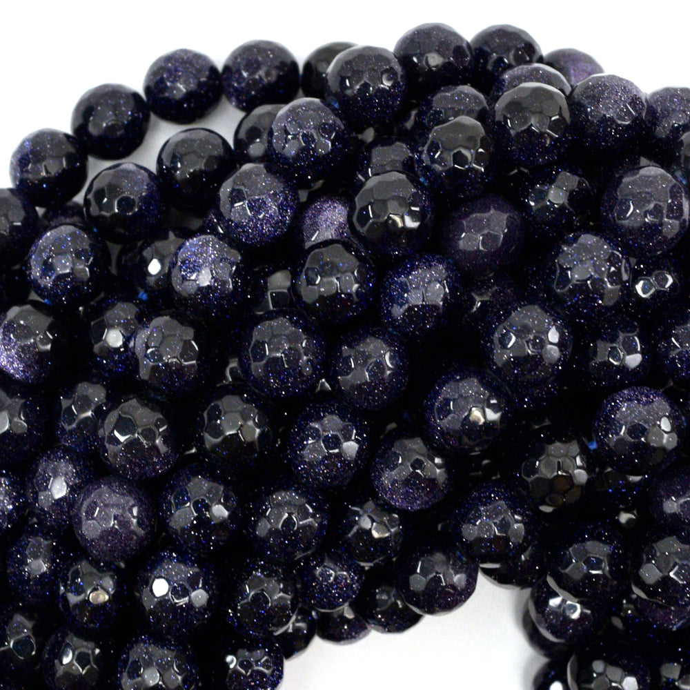 Faceted Blue Goldstone Round Beads Gemstone 14" Strand 4mm 6mm 8mm 10mm 12mm