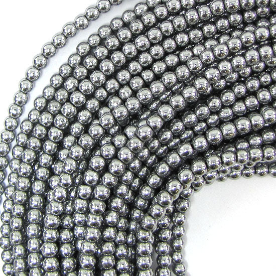 Silver Hematite Round Beads Gemstone 15" Strand 4mm 6mm 8mm 10mm