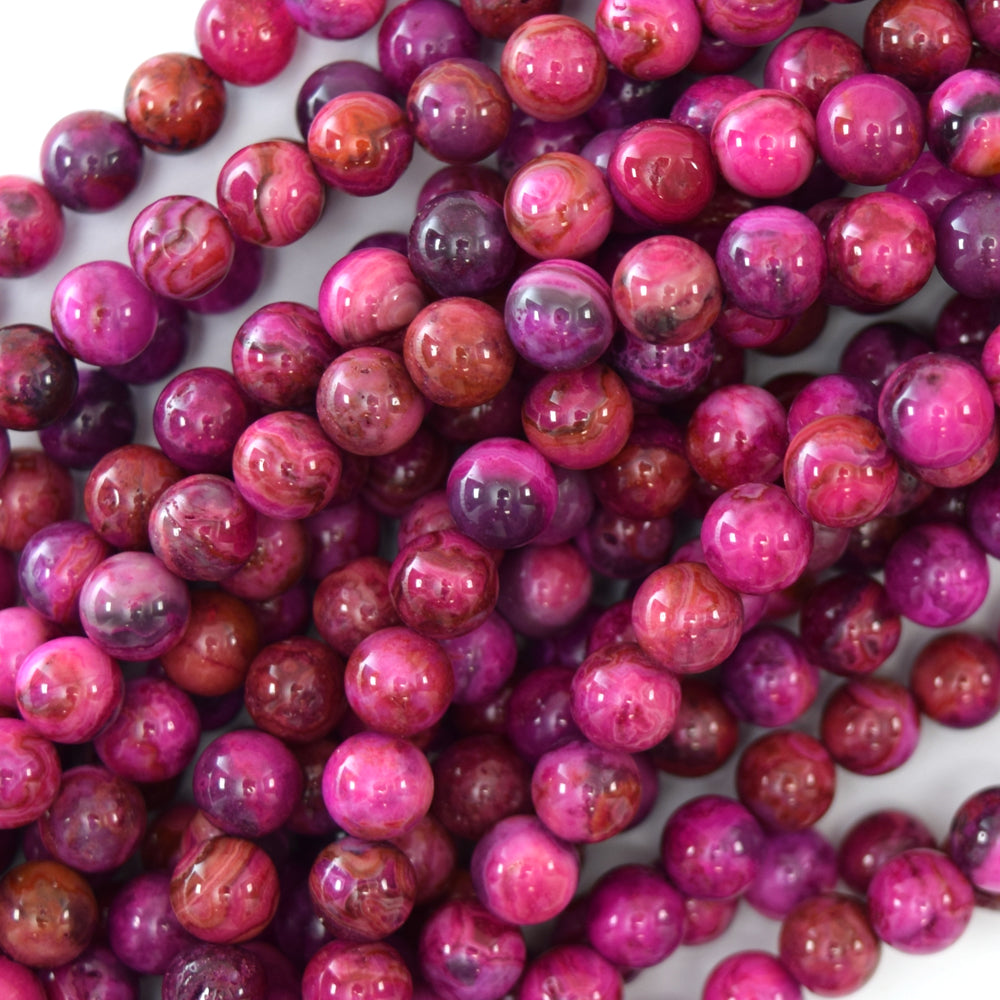 Magenta Crazy Lace Agate Round Beads Gemstone 15.5" Strand 4mm 6mm 8mm 10mm