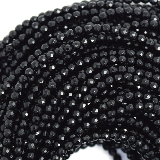 Faceted Black Onyx Round Beads Gemstone 15