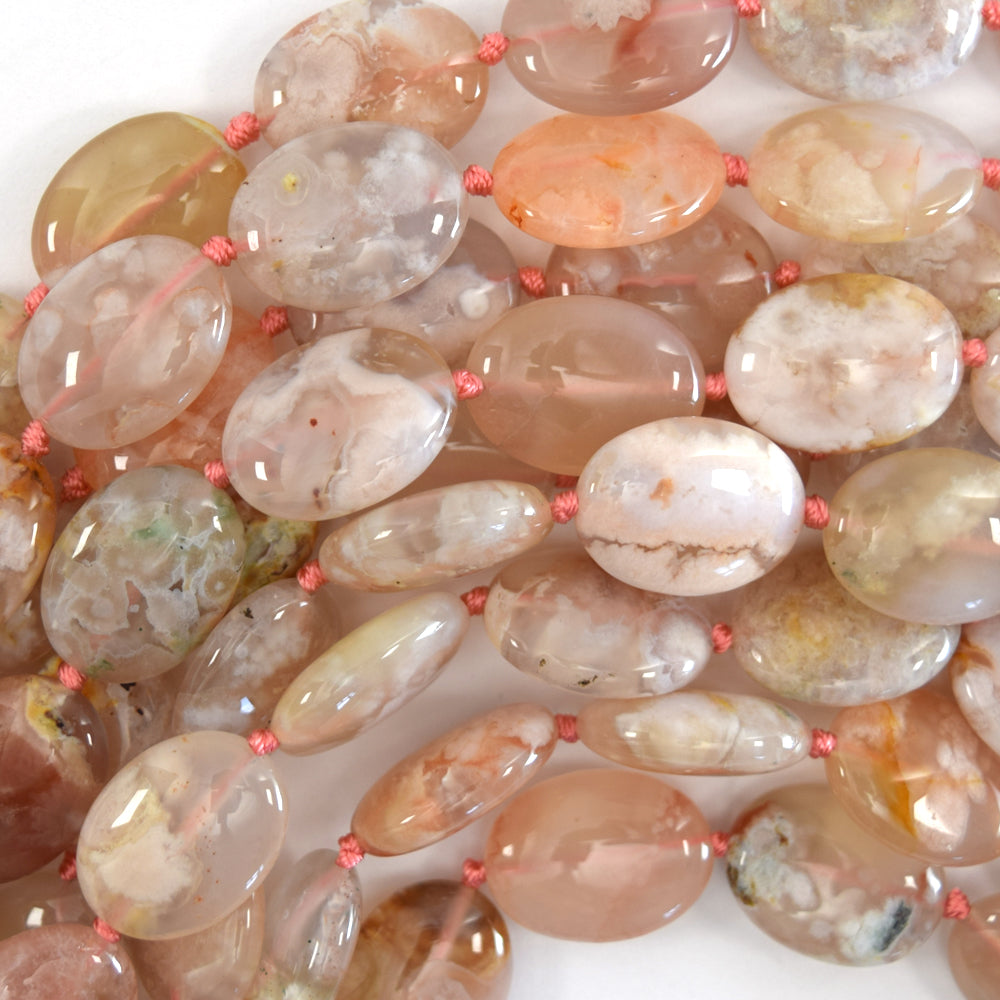 20mm natural peach cherry blossom Sukura agate flat oval beads 15
