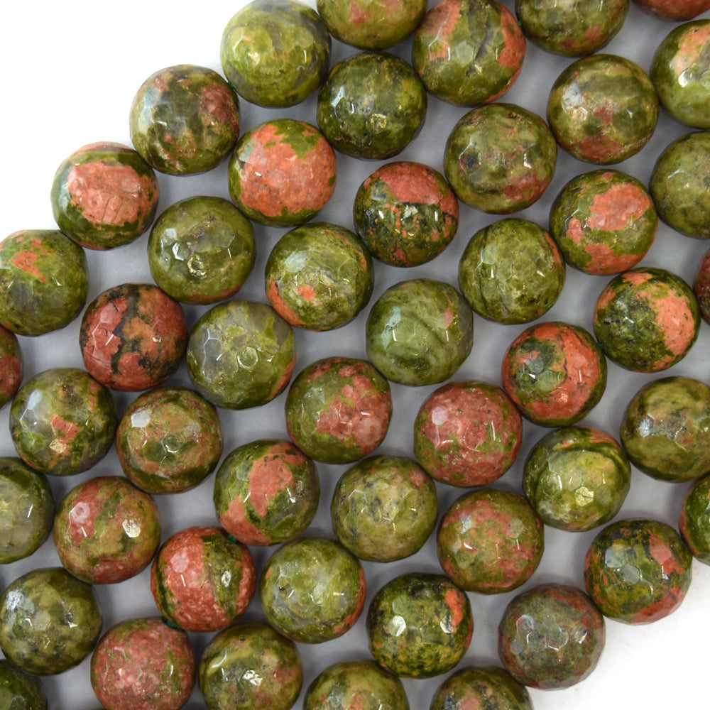 Natural Faceted Green Unakite Jasper Round Beads 15" 4mm 6mm 8mm 10mm 12mm