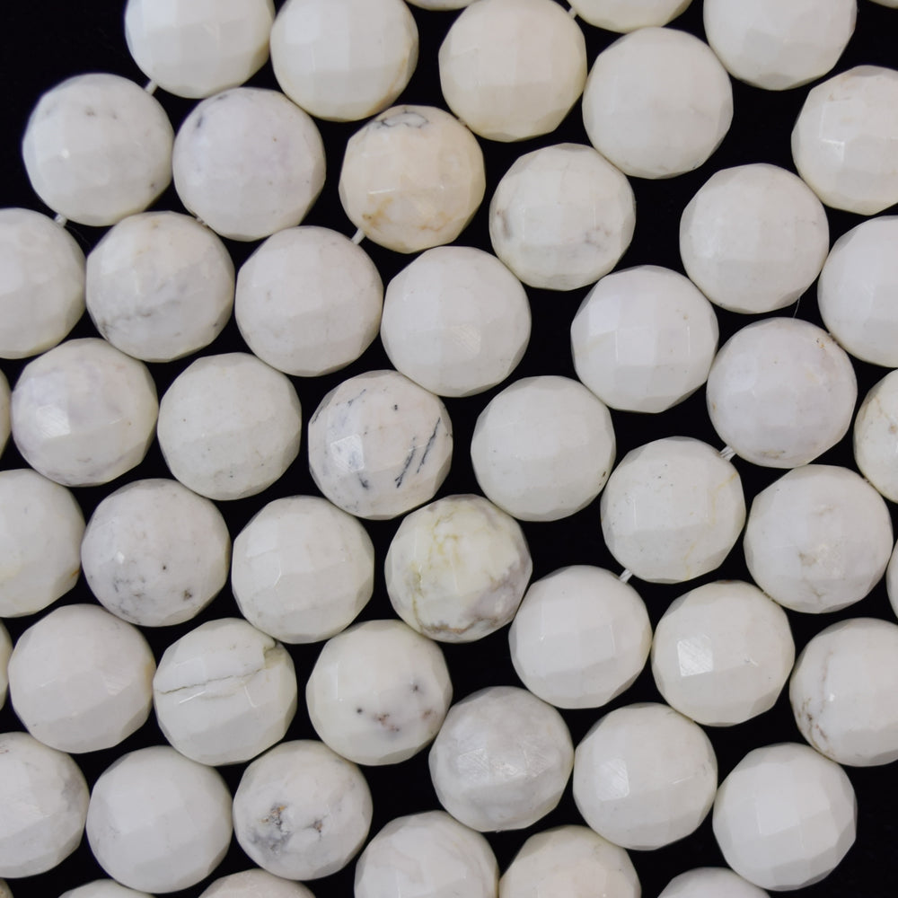 Faceted White Turquoise Round Beads Gemstone 15.5