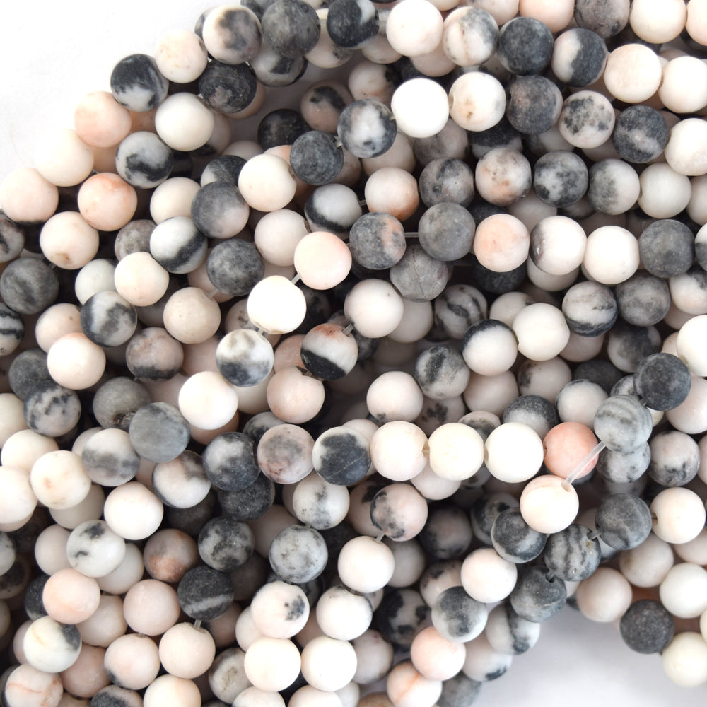 Natural Matte Pink Zebra Jasper Round Beads Gemstone 15