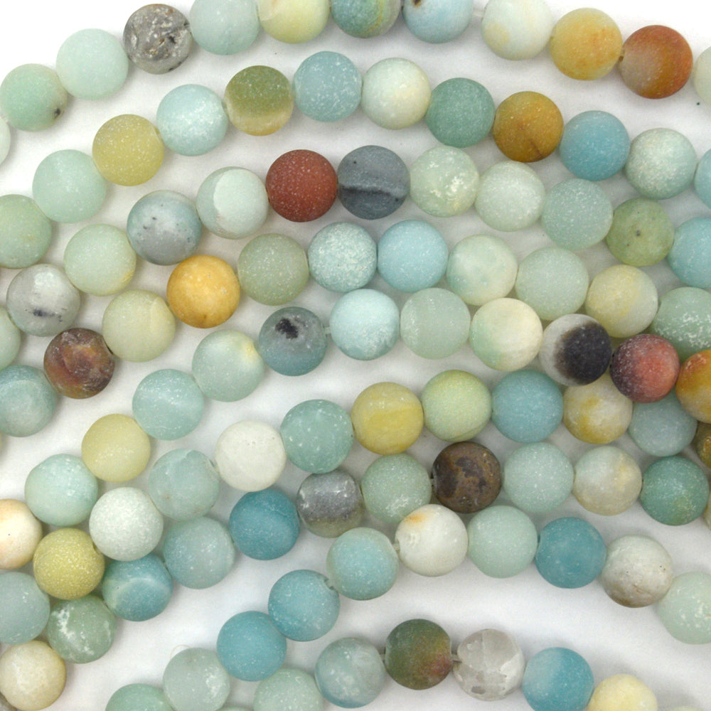 Natural Matte Multicolor Amazonite Round Beads 15" Strand 4mm 6mm 8mm 10mm