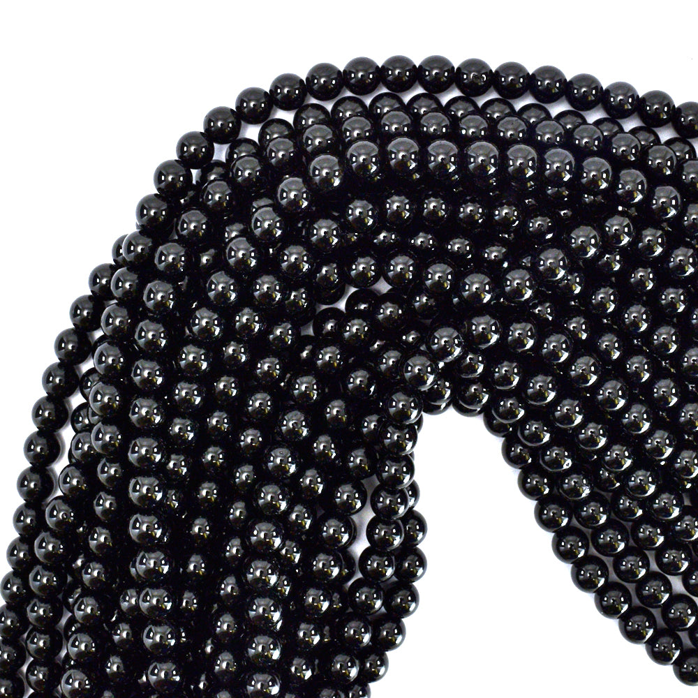 AA Natural Black Tourmaline Round Beads 15.5" Strand 4mm 6mm 8mm 10mm 12mm