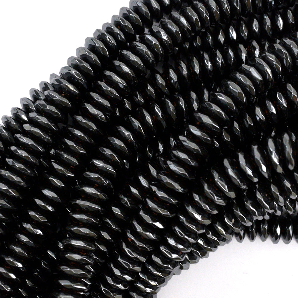 Natural Faceted Hematite Rondelle Button Beads 15.5" Strand 4mm 6mm 8mm 10mm