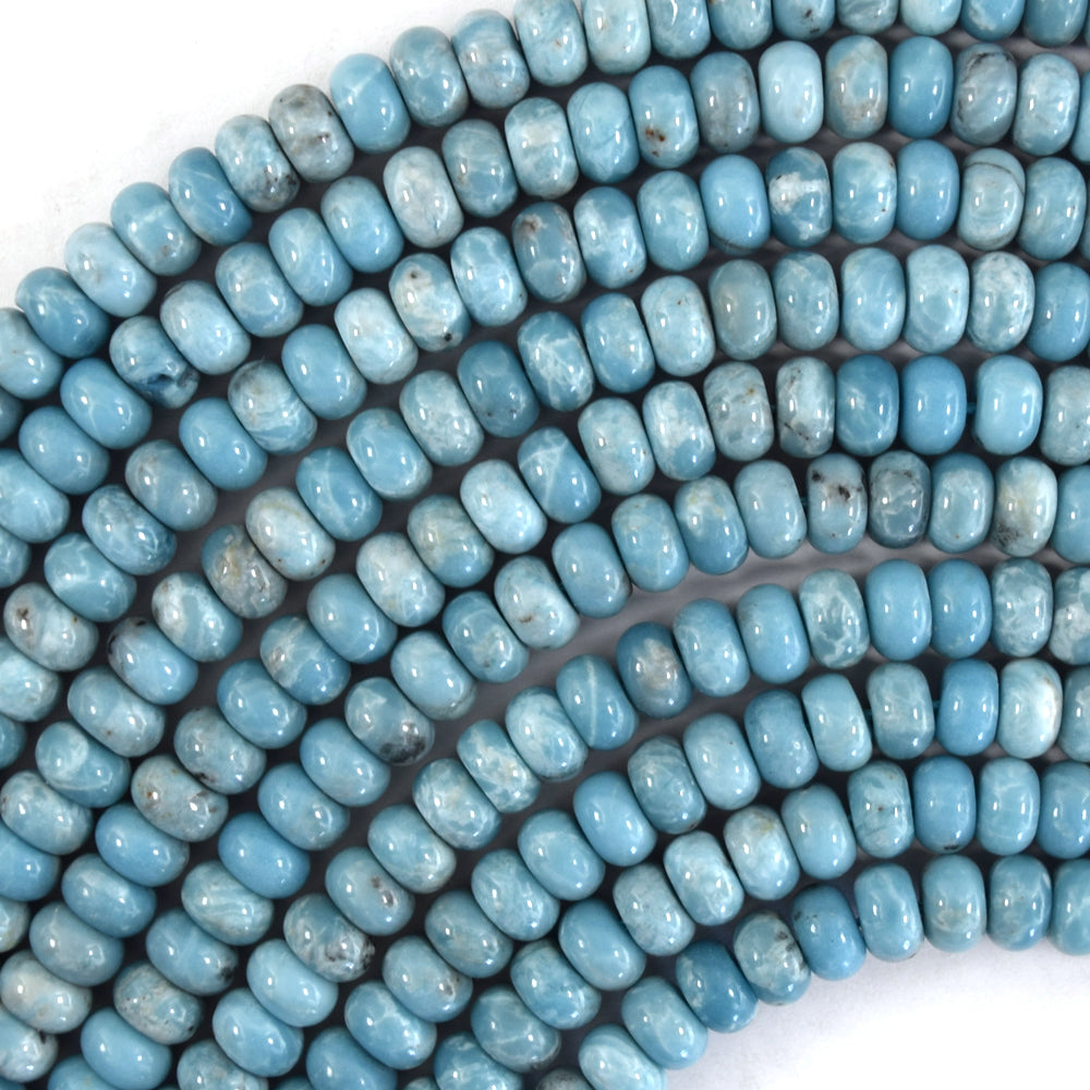 Blue Larimar Quartz Rondelle Button Beads Gemstone 15" Strand 4mm 6mm 8mm 10mm