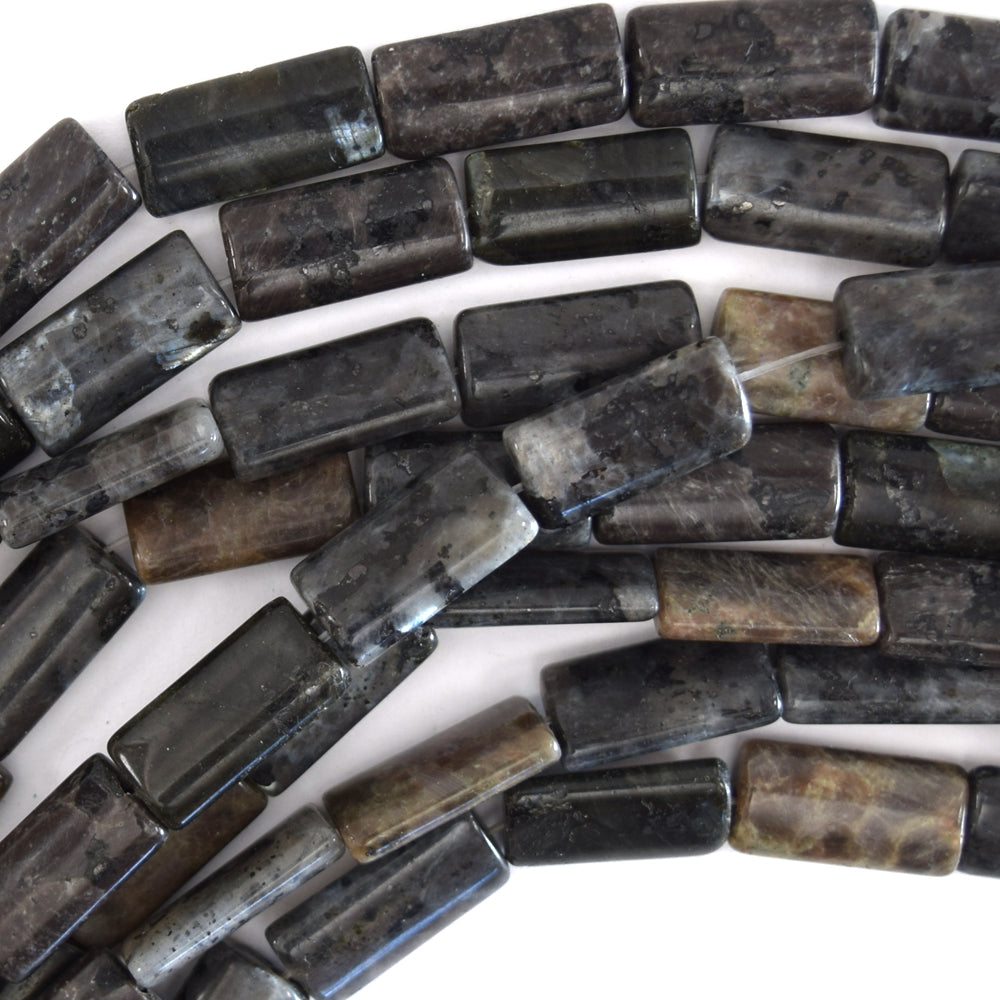 17mm grey labradorite larvikite pillow rectangle beads 16