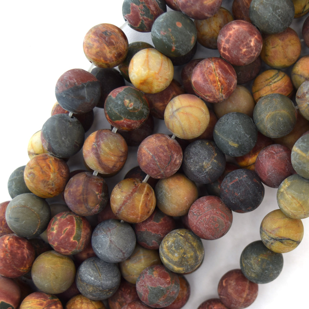 Natural Matte Multicolor Picasso Jasper Round Beads 15" Strand 6mm 8mm 10mm