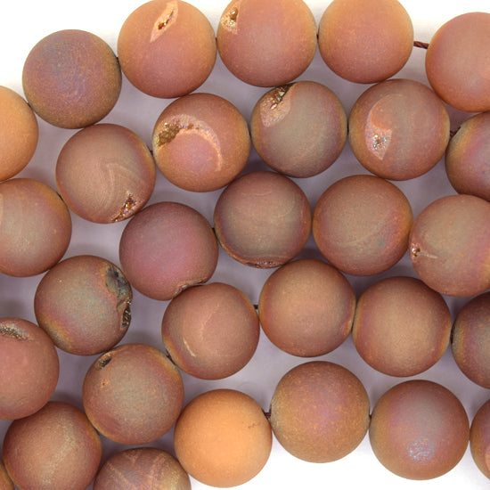 Matte Light Brown Druzy Agate Round Beads 15" Strand 6mm 8mm 10mm 12mm